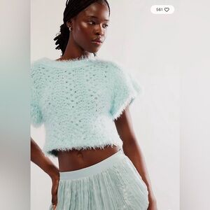 Free People "Sweet Deets" Pullover Furry Cropped Sweater Size XS